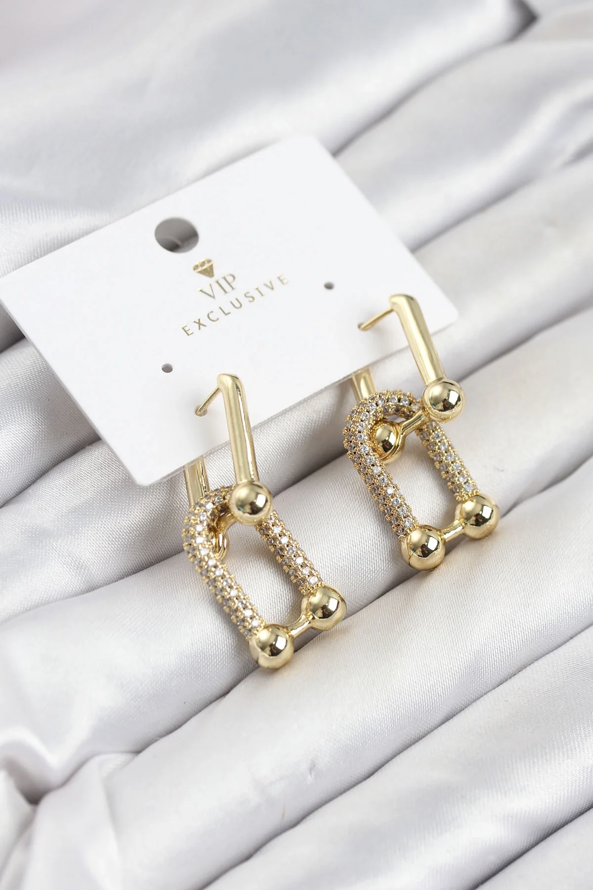 İthalat® Gold Renk VIP Seri Tifani Zirkon Taşlı Kadın Küpe