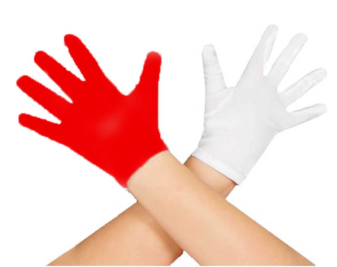 İthalat® Gösteriler İçin 1 Çift Kırmızı Beyaz Pandomim Eldiveni Çocuk Boy