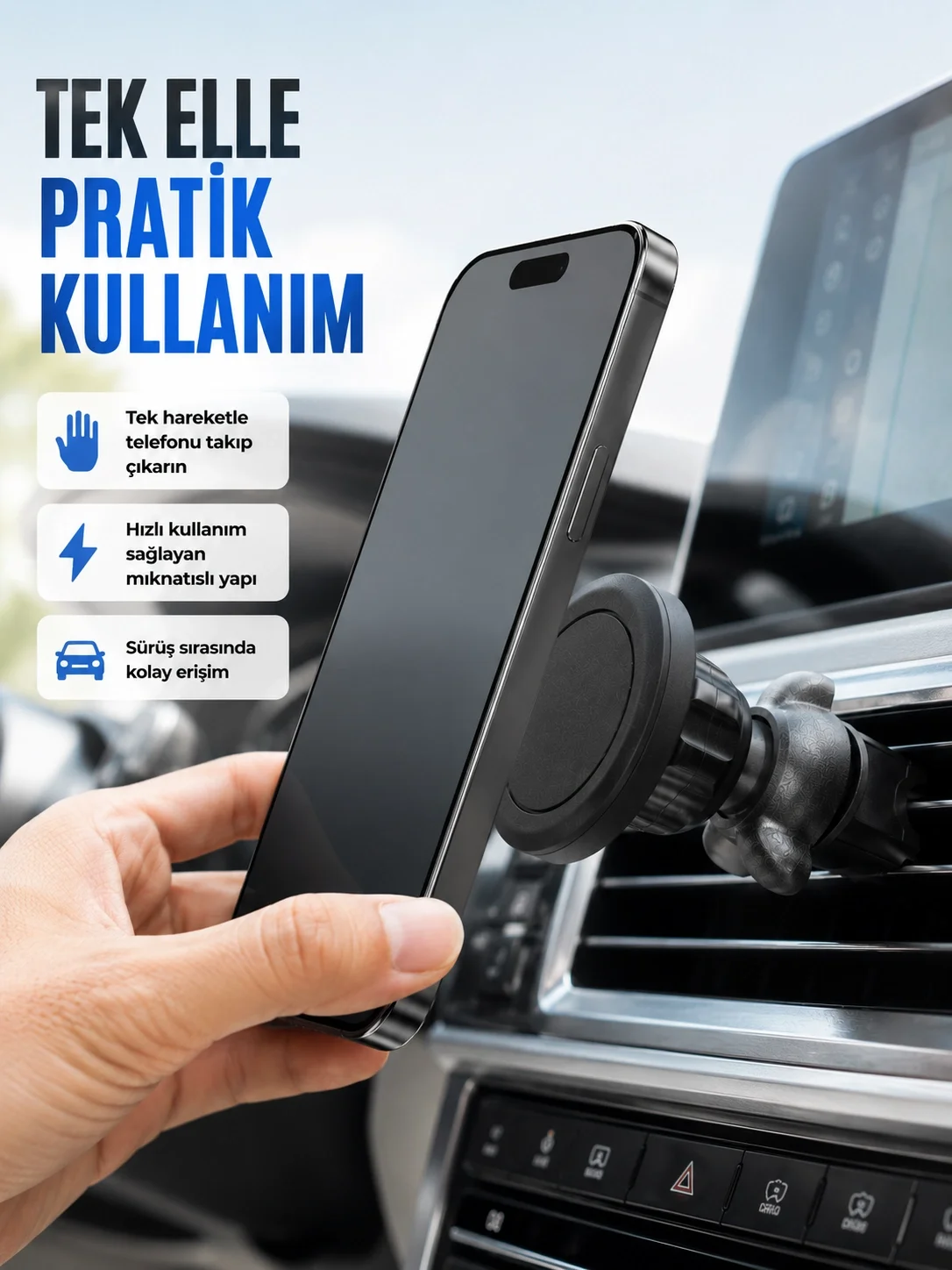 İthalat® Güçlü Manyetik Araç İçi Telefon Tutucu Universal Telefon Standı