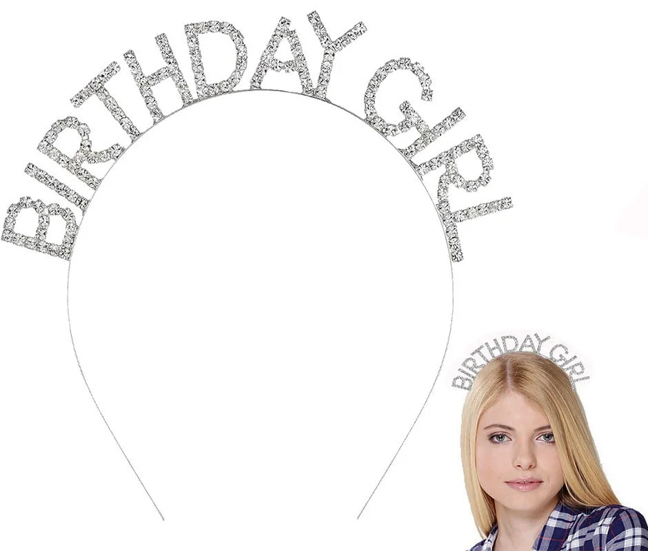 İthalat® Gümüş Kristal Taşlı Birthday Girl Doğum Günü Tacı İthal Ürün A Kalite 17x16 cm