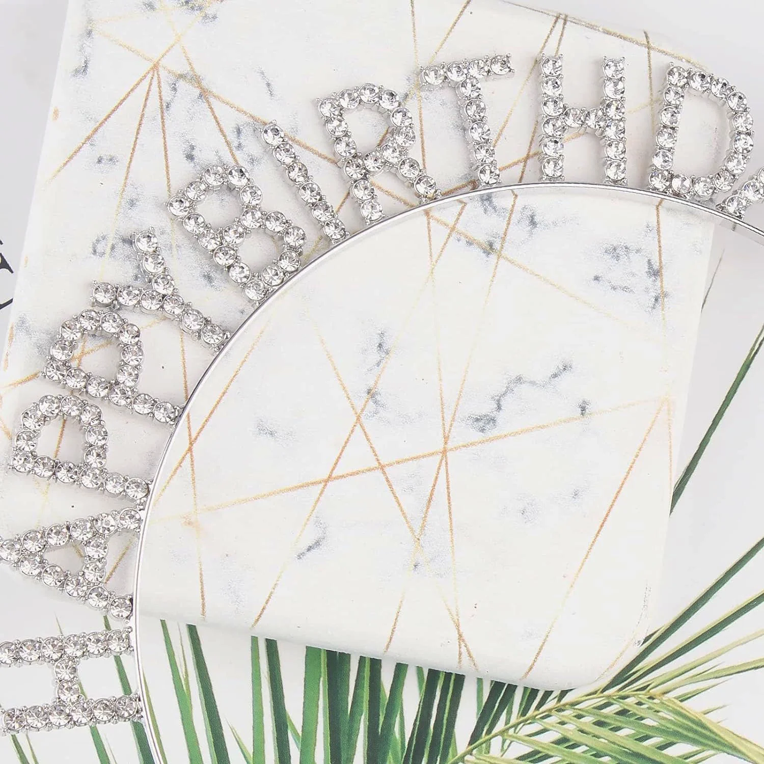 İthalat® Gümüş Kristal Taşlı Happy Birthday Doğum Günü Tacı İthal Ürün A Kalite 17x16 cm
