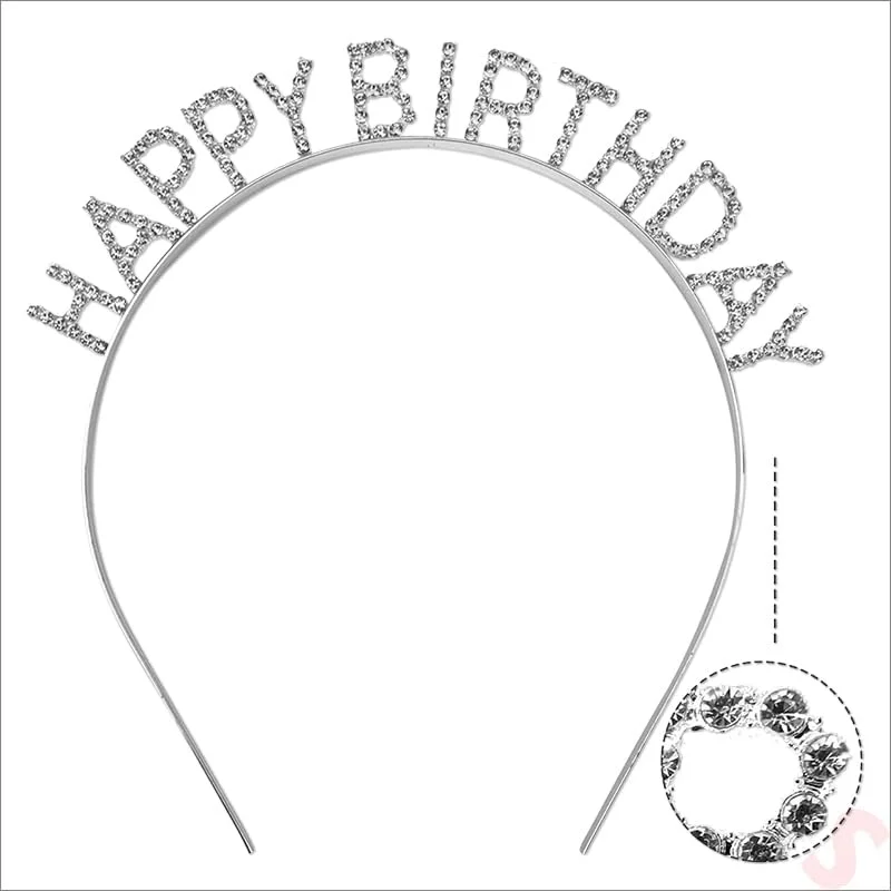 İthalat® Gümüş Kristal Taşlı Happy Birthday Doğum Günü Tacı İthal Ürün A Kalite 17x16 cm
