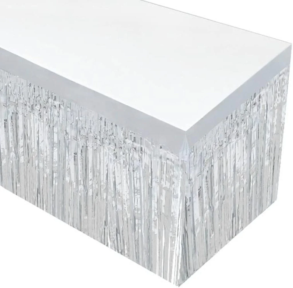 İthalat® Gümüş Metalize Masa Eteği 275x75 cm – Kendinden Yapışkanlı