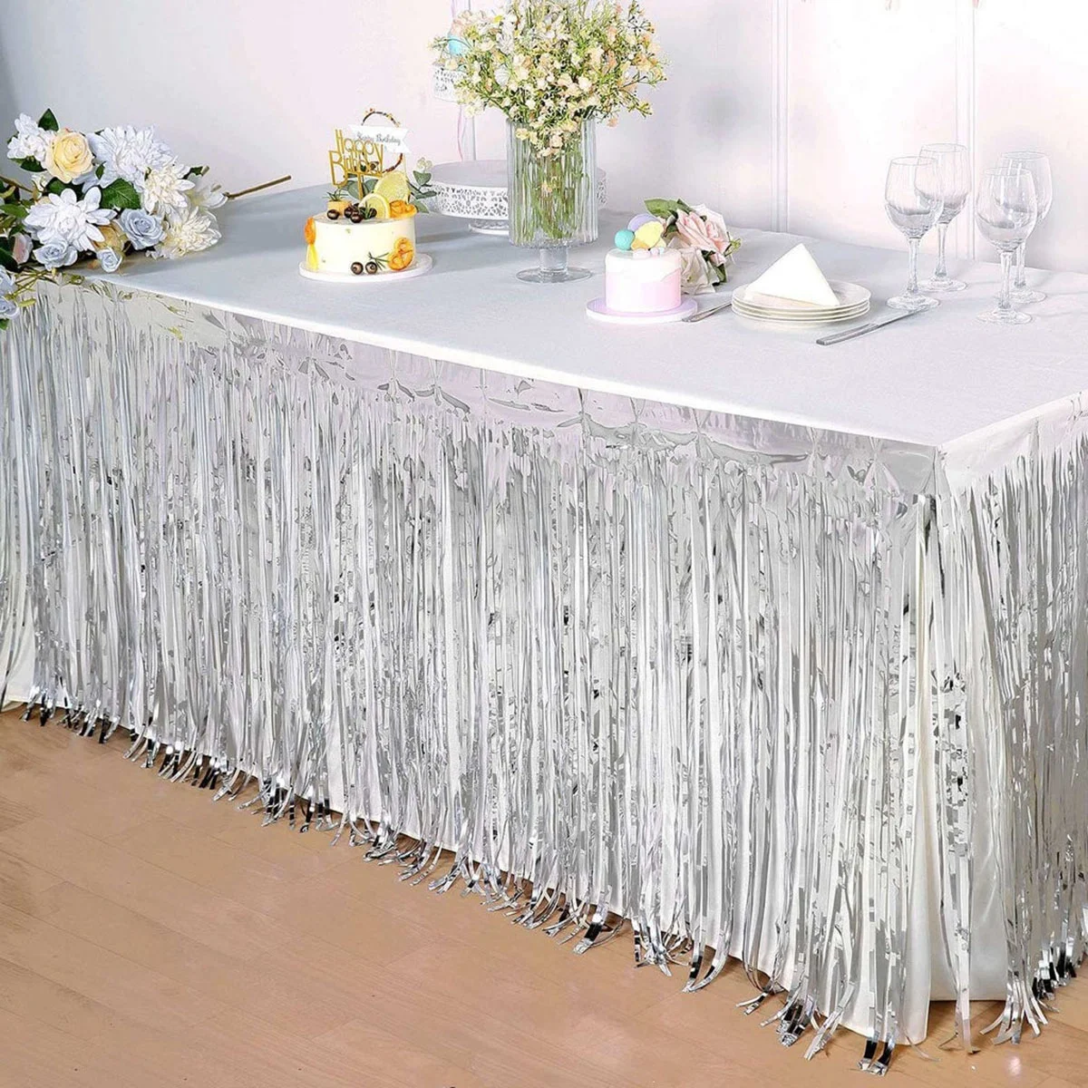 İthalat® Gümüş Metalize Masa Eteği 275x75 cm – Kendinden Yapışkanlı