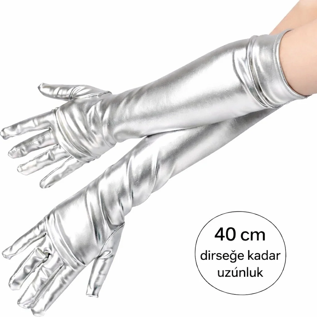 İthalat® Gümüş Renk Dirsek Altı Lüks Saten Eldiven 40 cm İthalat® Gümüş Renk Dirsek Altı Lüks Saten Eldiven 40 cm