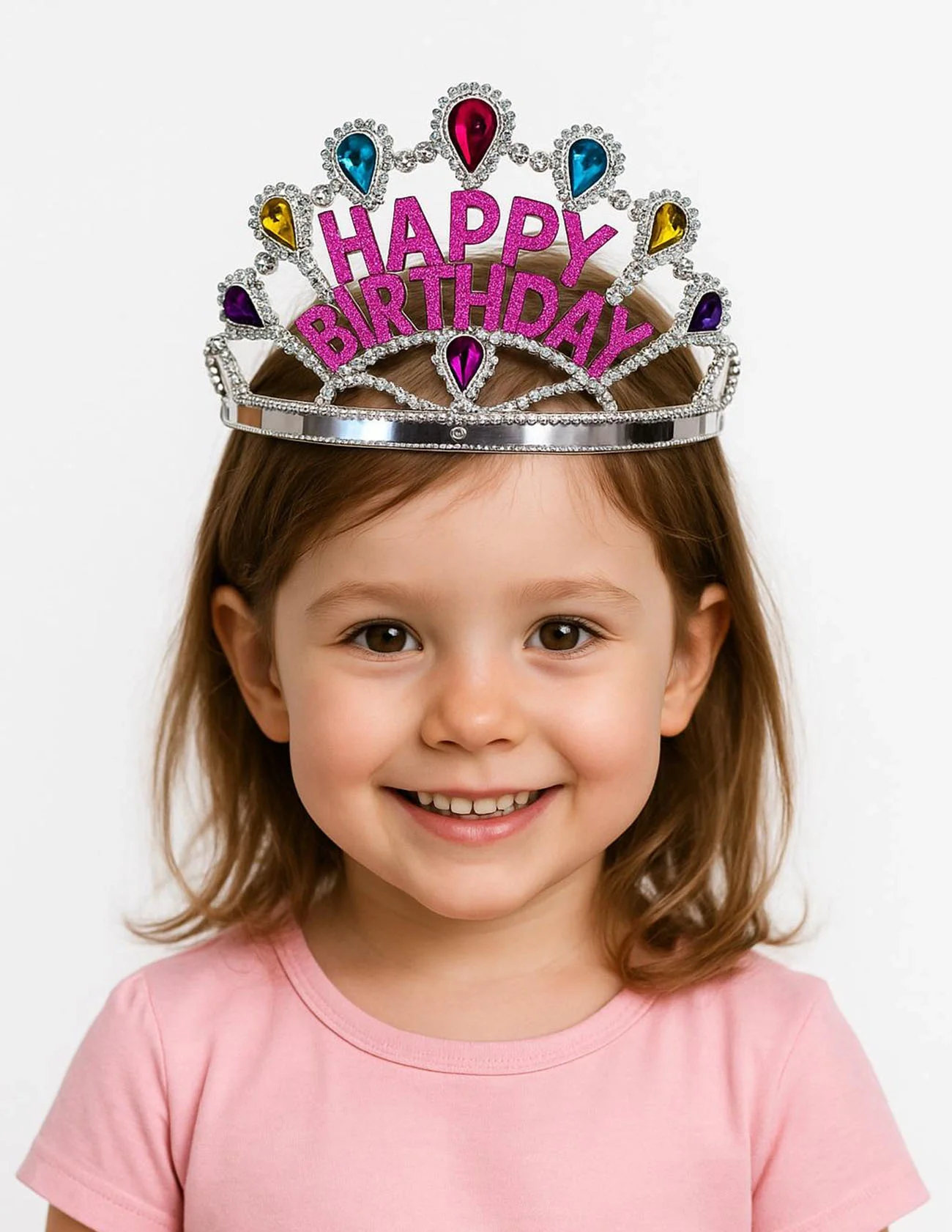 İthalat® Gümüş Renk Happy Birthday Yazılı Doğum Günü Tacı 60 cm