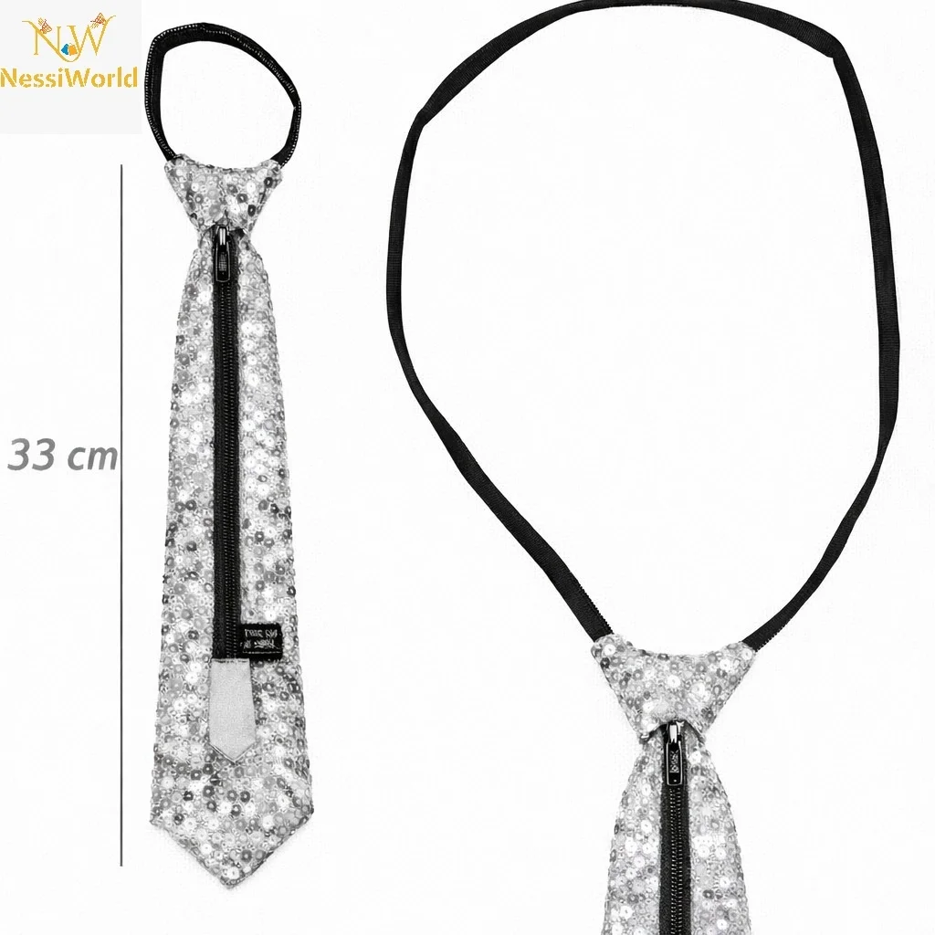 İthalat® Gümüş Renk Pul Payetli Işıltılı Parti Kravatı 33 cm