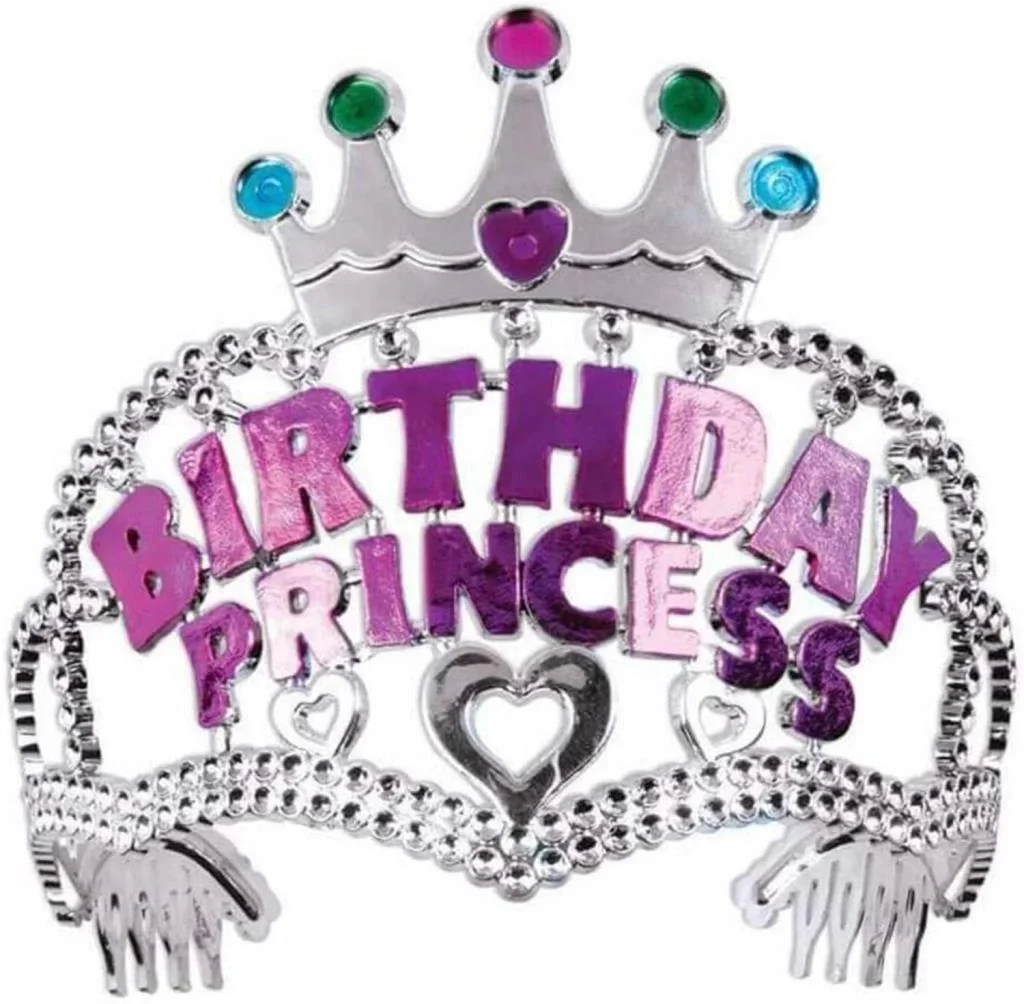 İthalat® Gümüş Renk Taç Üzeri Pembe Birthday Prenses Yazılı Çocuk Parti Tacı 11X12cm