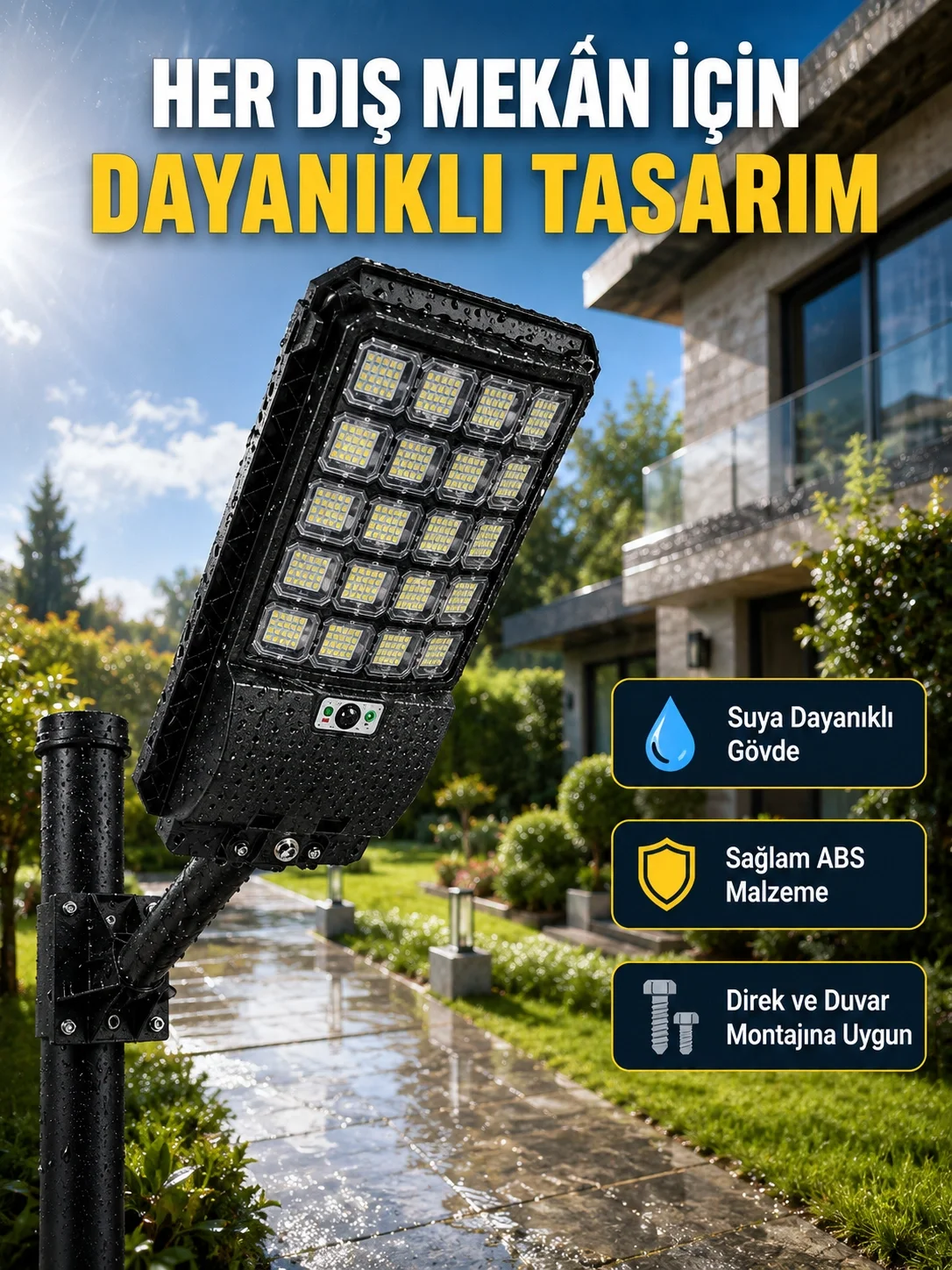 İthalat® Güneş Enerjili Dış Mekan LED Lambası Geniş Aydınlatma Açılı Akıllı Sokak Lambası
