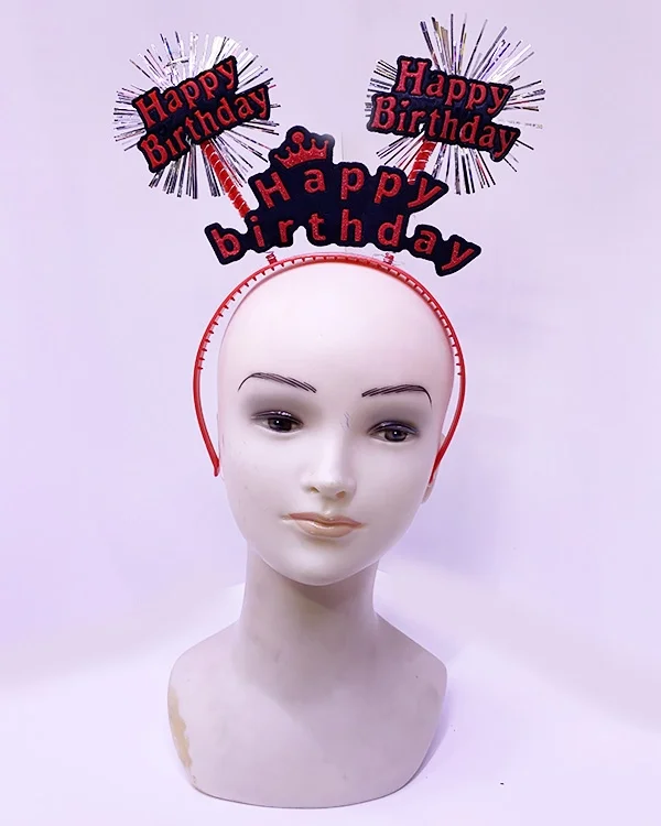 İthalat® Happy Birthday Yazılı Püsküllü Neon Kırmızı Renk Doğum Günü Tacı 22x19 cm