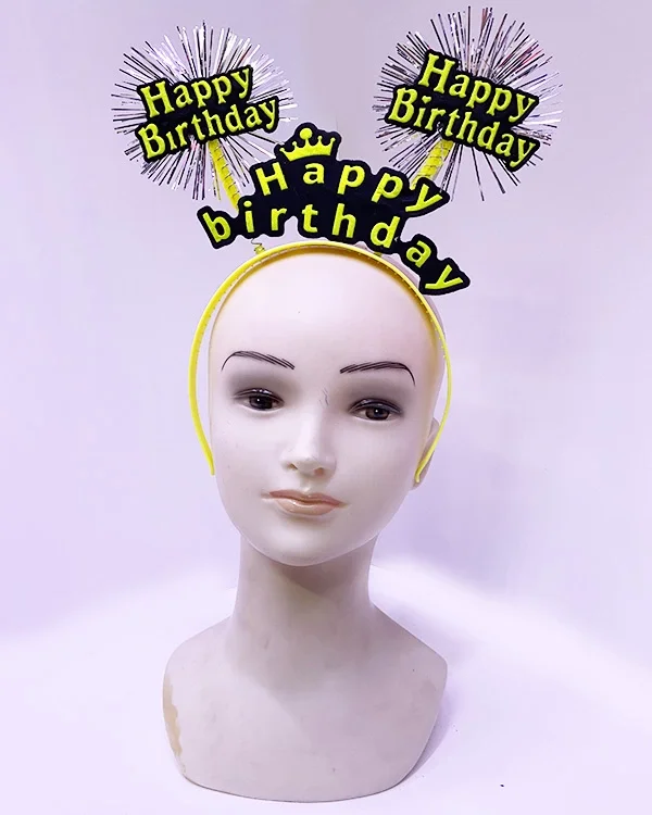 İthalat® Happy Birthday Püsküllü Neon Sarı Renk Doğum Günü Tacı 22x19 cm
