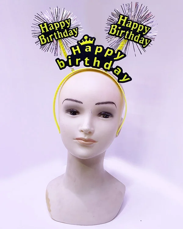 İthalat® Happy Birthday Püsküllü Neon Sarı Renk Doğum Günü Tacı 22x19 cm