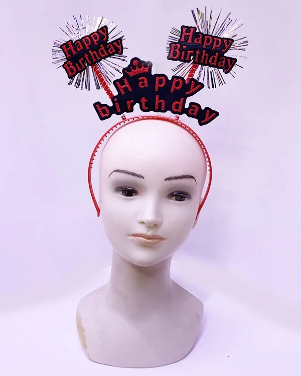 İthalat® Happy Birthday Yazılı Püsküllü Neon Kırmızı Renk Doğum Günü Tacı 22x19 cm