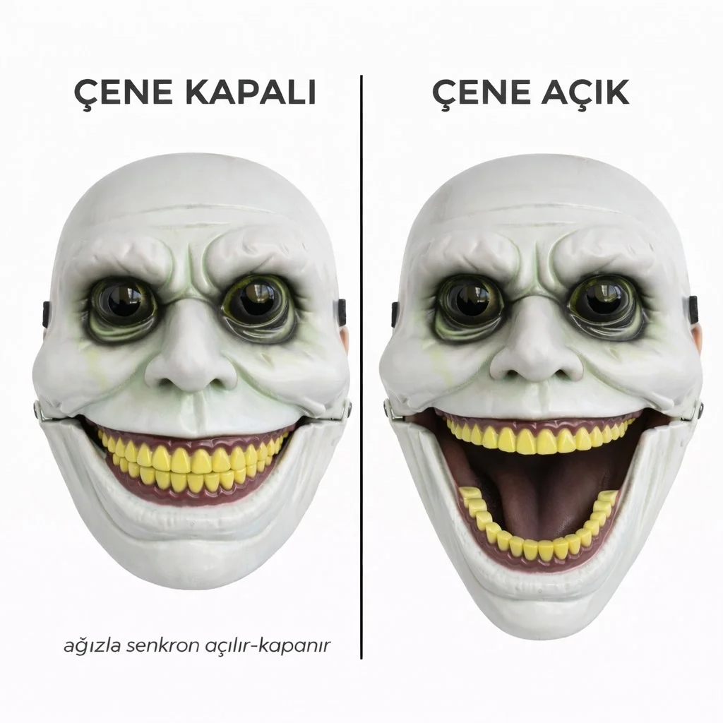 İthalat® Hareketli Çene Mekanizmalı Korku Maskesi Yeşil