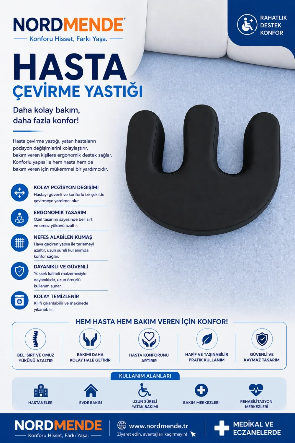 İthalat® Hasta Çevirme Yastığı – Yatakta Hasta Döndürme ve Pozisyonlama Destek Yastığı