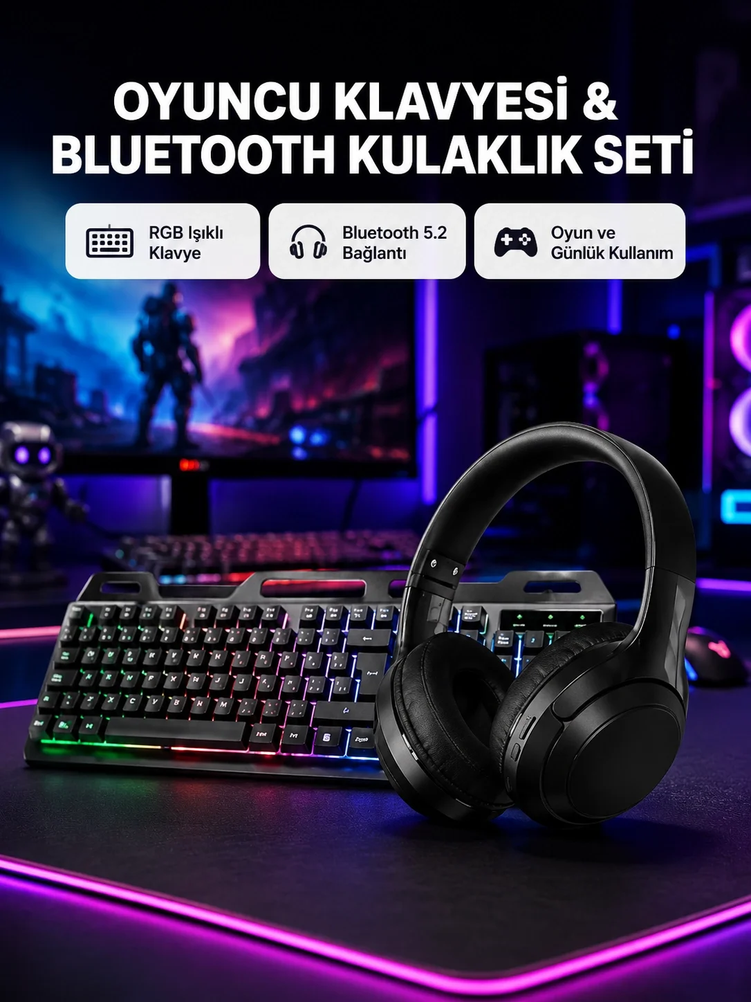 İthalat® HN01 KULAKLIK + PG-8018 OYUNCU KLAVYESİ SET