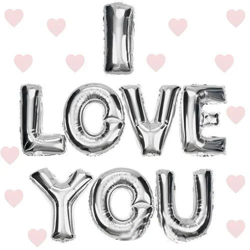 İthalat® I Love You Folyo Balon Gümüş Renk 35 CM