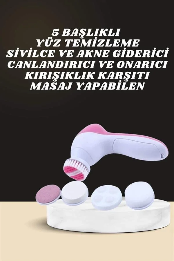İthalat® İkili Cilt Bakım Seti 5 Başlıklı Yüz Temizleme ve Masaj Aleti Canlandırıcı ve Onarıcı