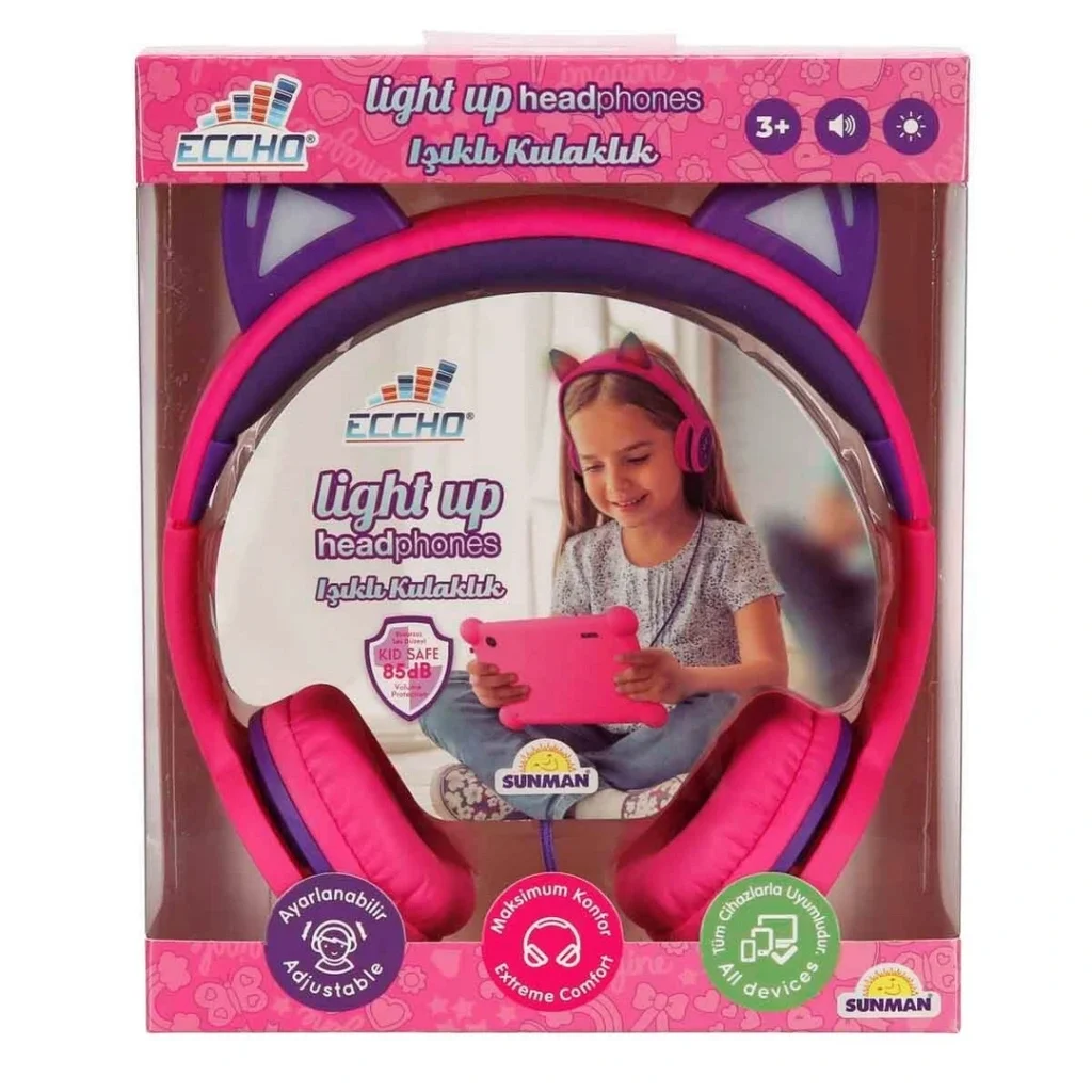 İthalat® Işıklı Kedi Kulaklı Kablolu Kulak Üstü Kulaklık