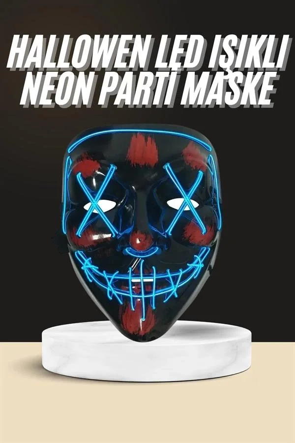 İthalat® Işıklı Led Maske Parti Eğlence Maskesi Hallowen Neon Maske