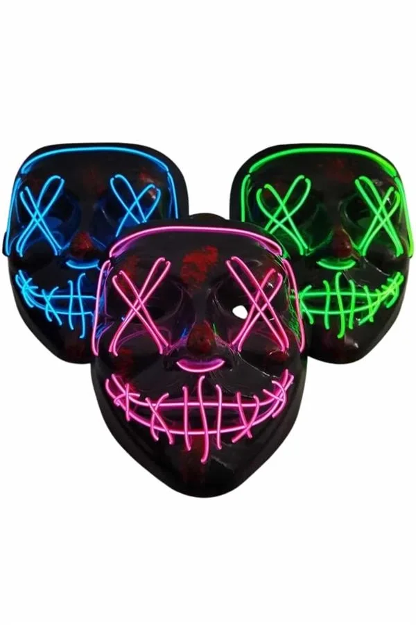 İthalat® Işıklı Led Maske Parti Eğlence Maskesi Hallowen Neon Maske