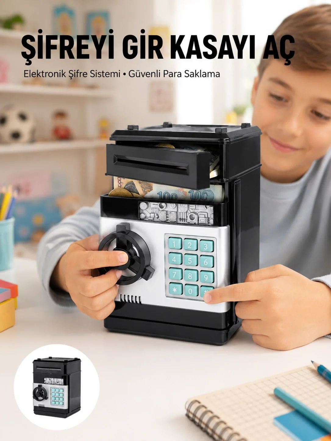 İthalat® Işıklı Sesli Şifreli ATM Görünümlü Kasa Kumbara