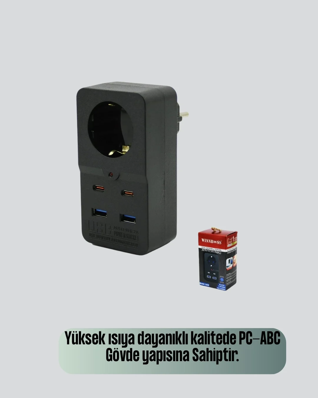 İthalat® Isıya Dayanıklı PC Gövdeli Akım Korumalı Priz 4 USB Yeni Nesil