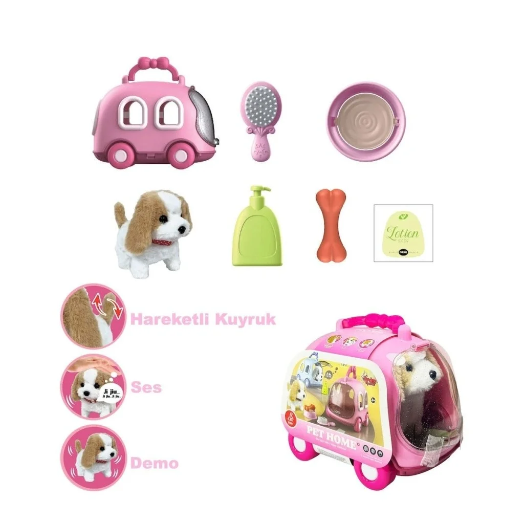 İthalat®  JND-6802 Taşıma Araba Çantalı Hareketli Pilli Köpek Set -Vardem Oyuncak