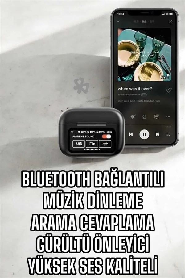 İthalat® Kablosuz Bluetooth Kulaklık Ekranlı Uzun Şarj Süreli ANC Destekli