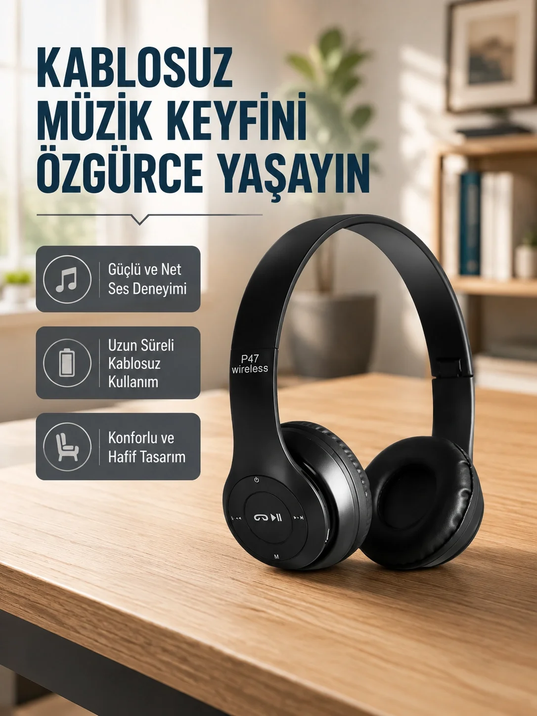 İthalat® Kablosuz Bluetooth Kulaklık – Suya Dayanıklı ve Uzun Ömürlü Kullanım