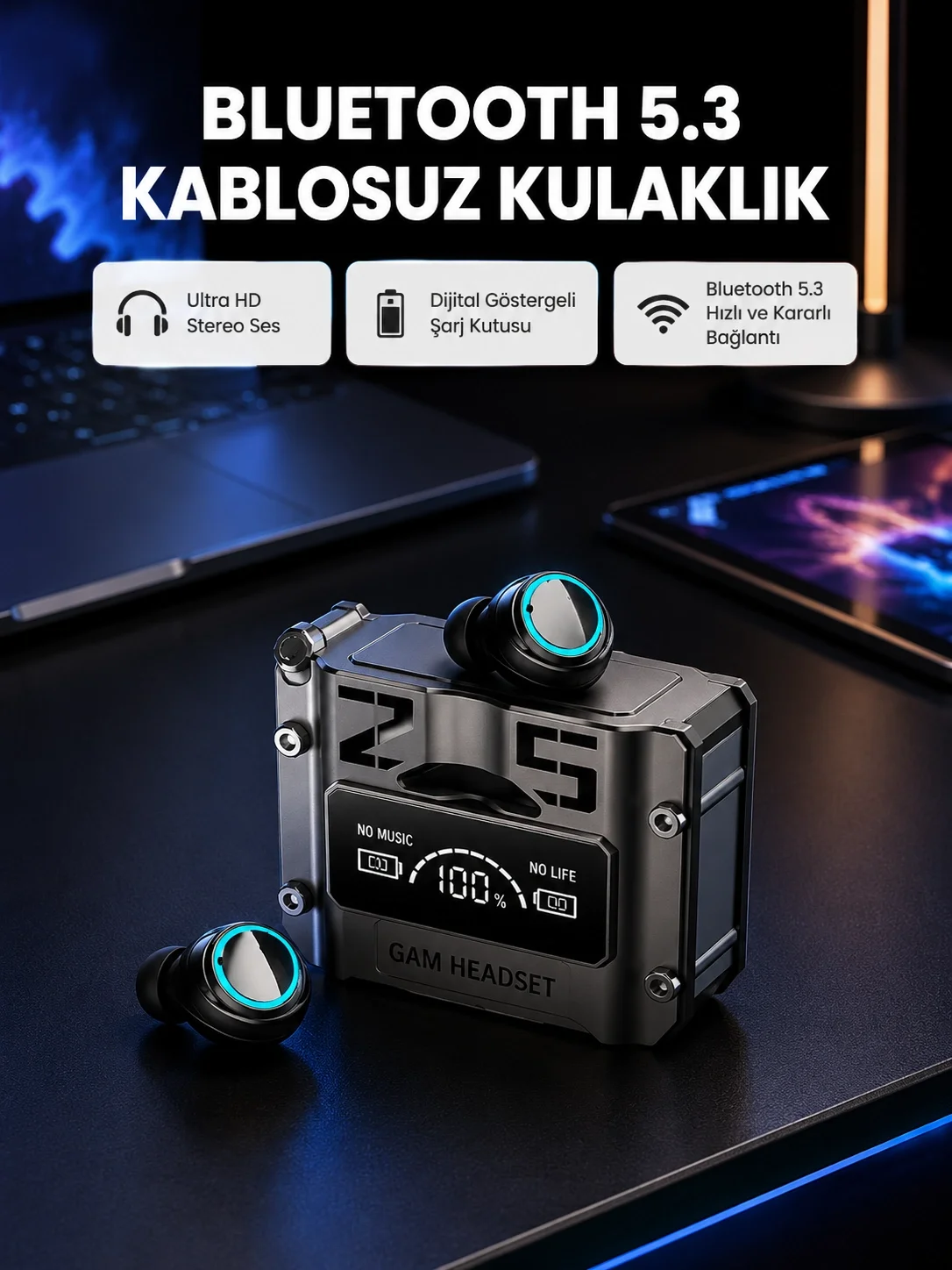 İthalat® Kablosuz Bluetooth 5.3 Kulaklık – Aktif Gürültü Engelleme ve Gecikmesiz Oyun Modu