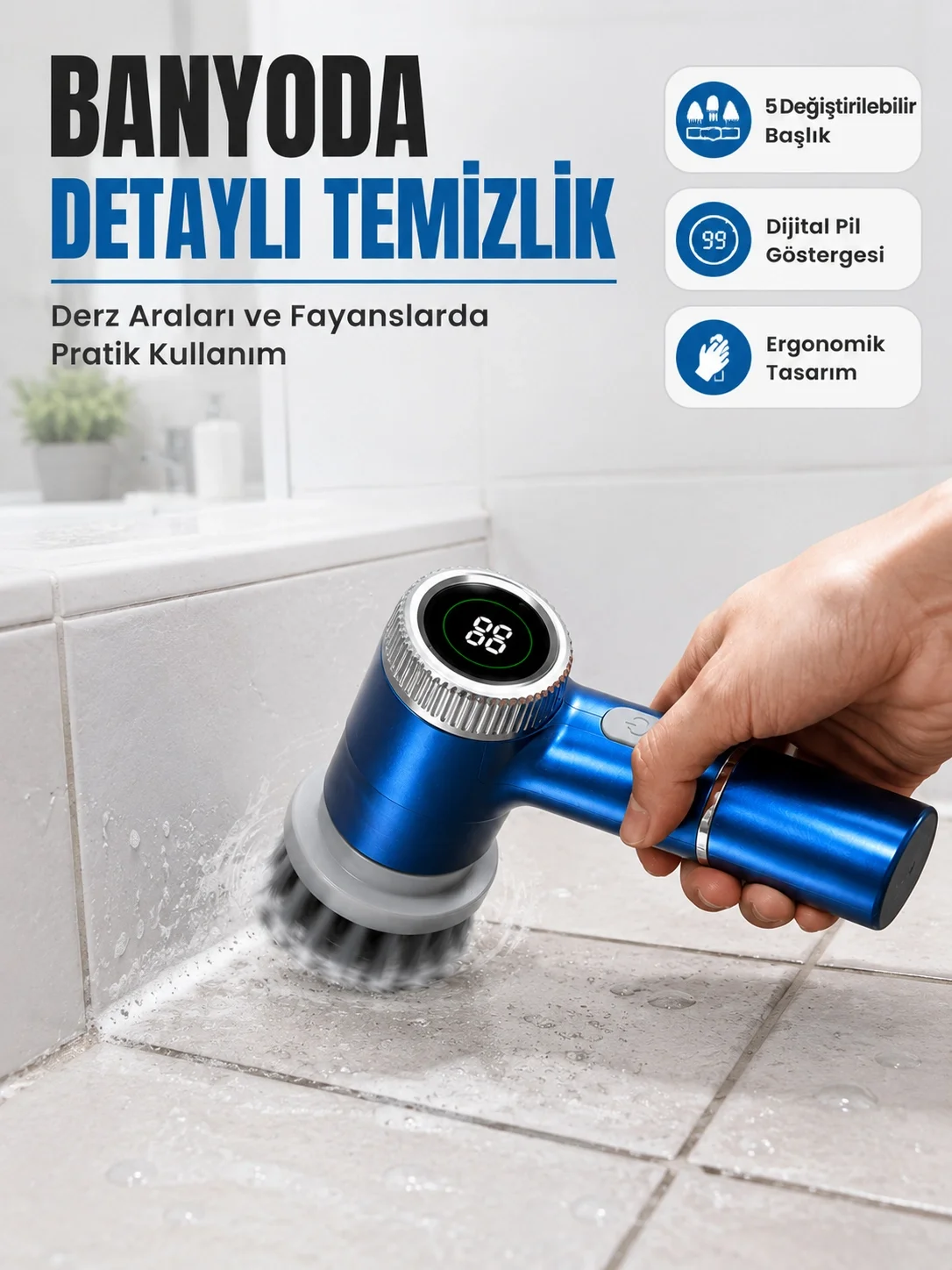 İthalat® Kablosuz Elektrikli Döner Temizlik Fırçası ile Zorlu Kirleri Kolayca Temizleyin