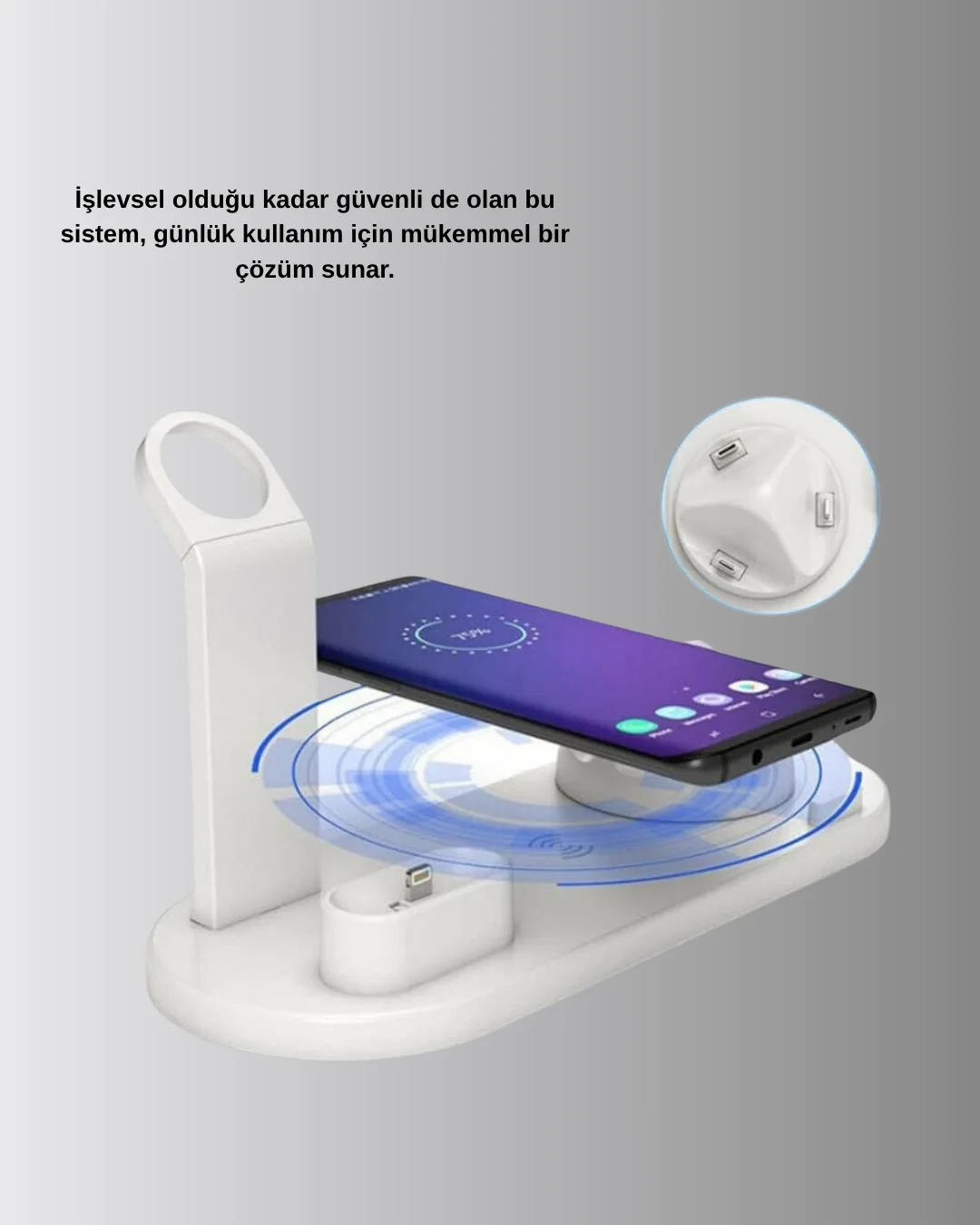 İthalat® Kablosuz Şarj İstasyonu 4’ü 1 Arada iPhone Watch ve AirPods Uyumlu