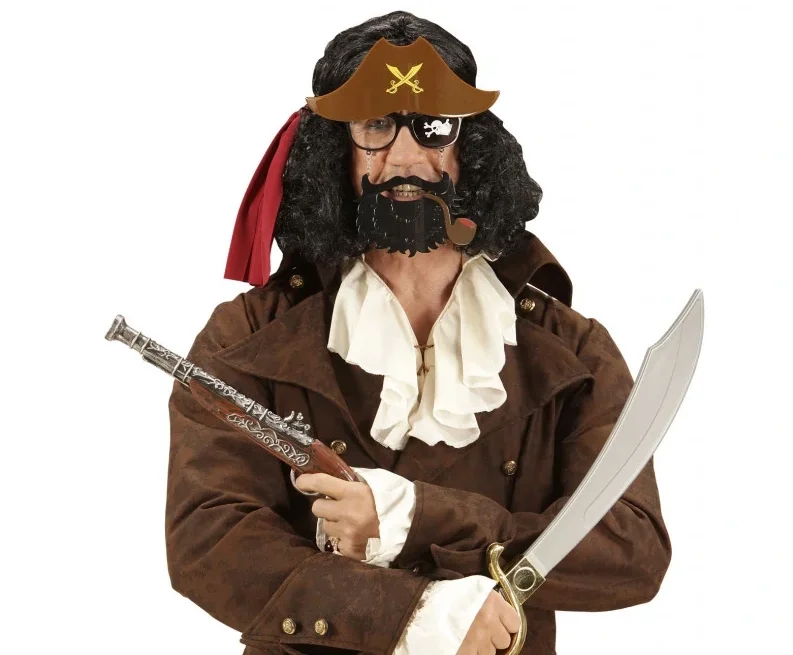 İthalat® Kahve Renk Şapkalı Siyah Sakallı Pipolu Jack Sparrow Denizci Korsan Gözlüğü 24x25 cm