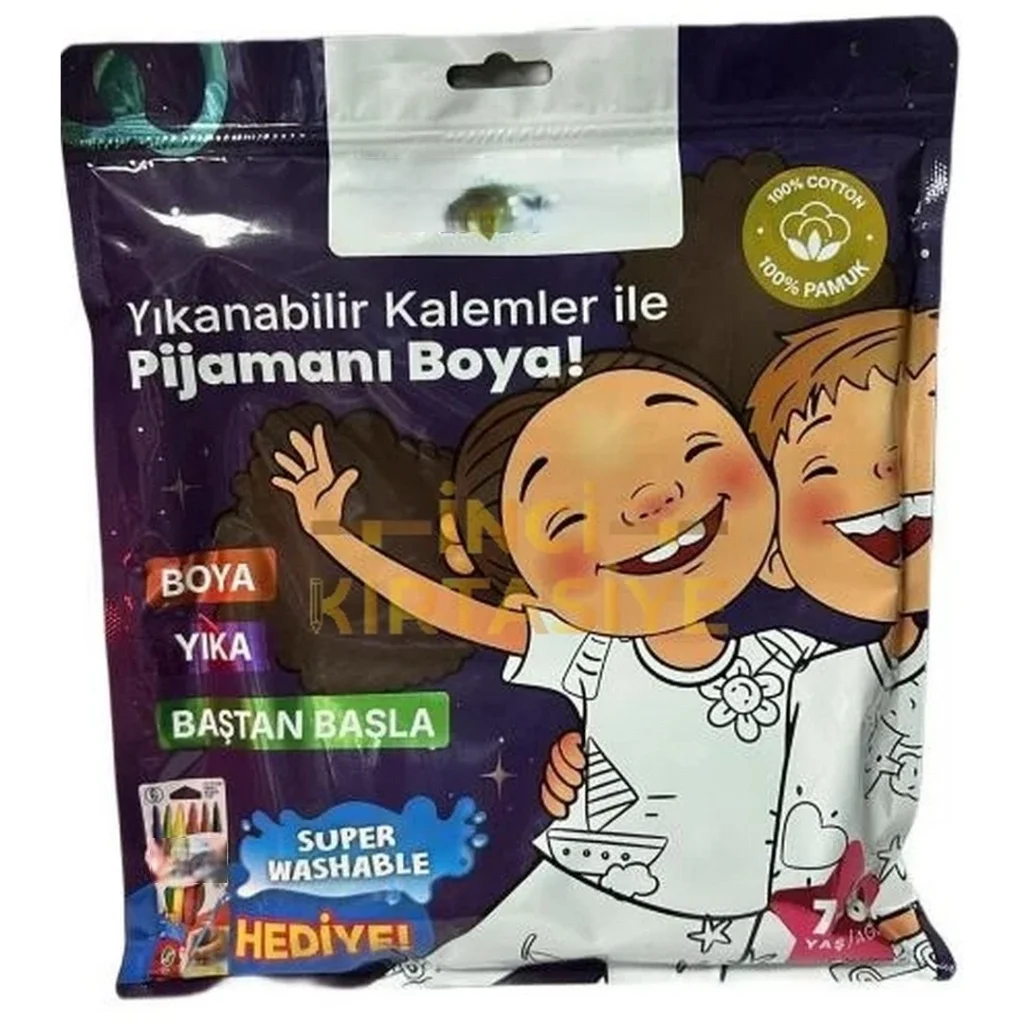 Kalem Hediyeli Boyanabilir Pijama 7-8 Yaş Kalem Hediyeli Boyanabilir Pijama 7-8 Yaş