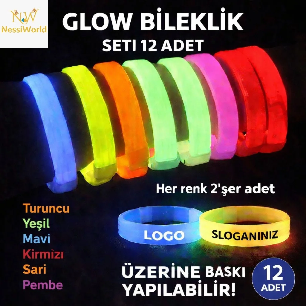 İthalat® Kalın Bileklik 12’li Set | Baskıya Uygun Renkli Model