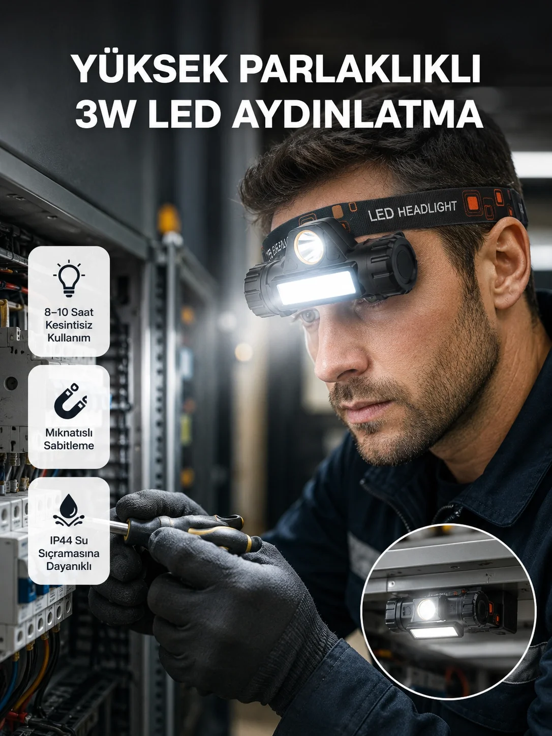 İthalat® Kamp ve Doğa İçin Şarjlı LED Baş Feneri – Mıknatıslı, Su Geçirmez