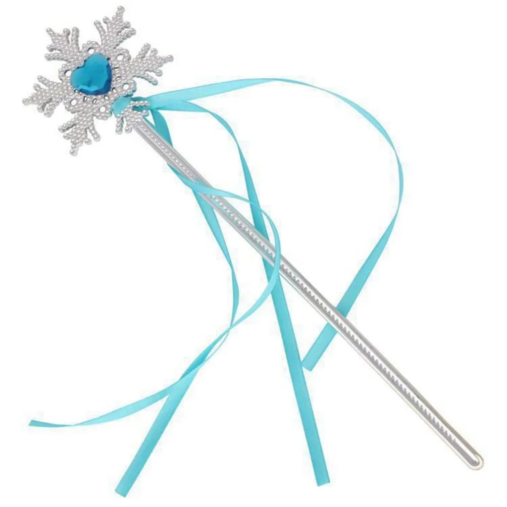 İthalat® Kar Taneli Mavi Kalp Taşlı Saten Kurdeleli Karlar Ülkesi Elsa Asası Sopası 34cm