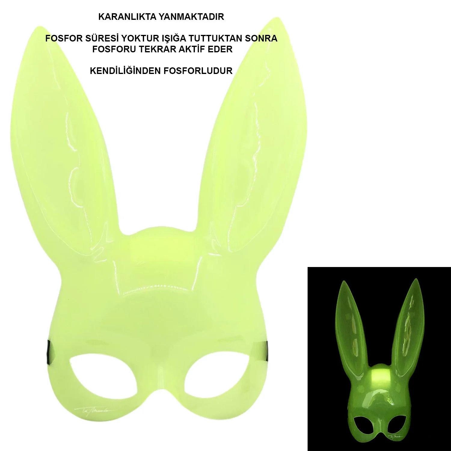 İthalat® Karanlıkta Parlayan Fosforlu Tavşan Maskesi – Glow Bunny Masquerade Maske (32x22 cm)