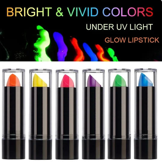 İthalat® Karanlıkta Parlayan Yanan UV Neon Ruj Yüz Boyama 6 Adet 6 Renk