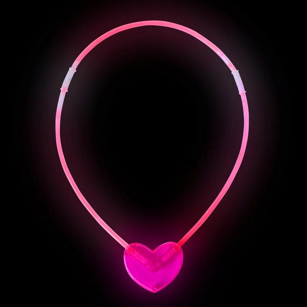 İthalat® Karanlıkta Yanan Glow Stick Kalp Şekilli Kolye 6 Renk 6 Adet