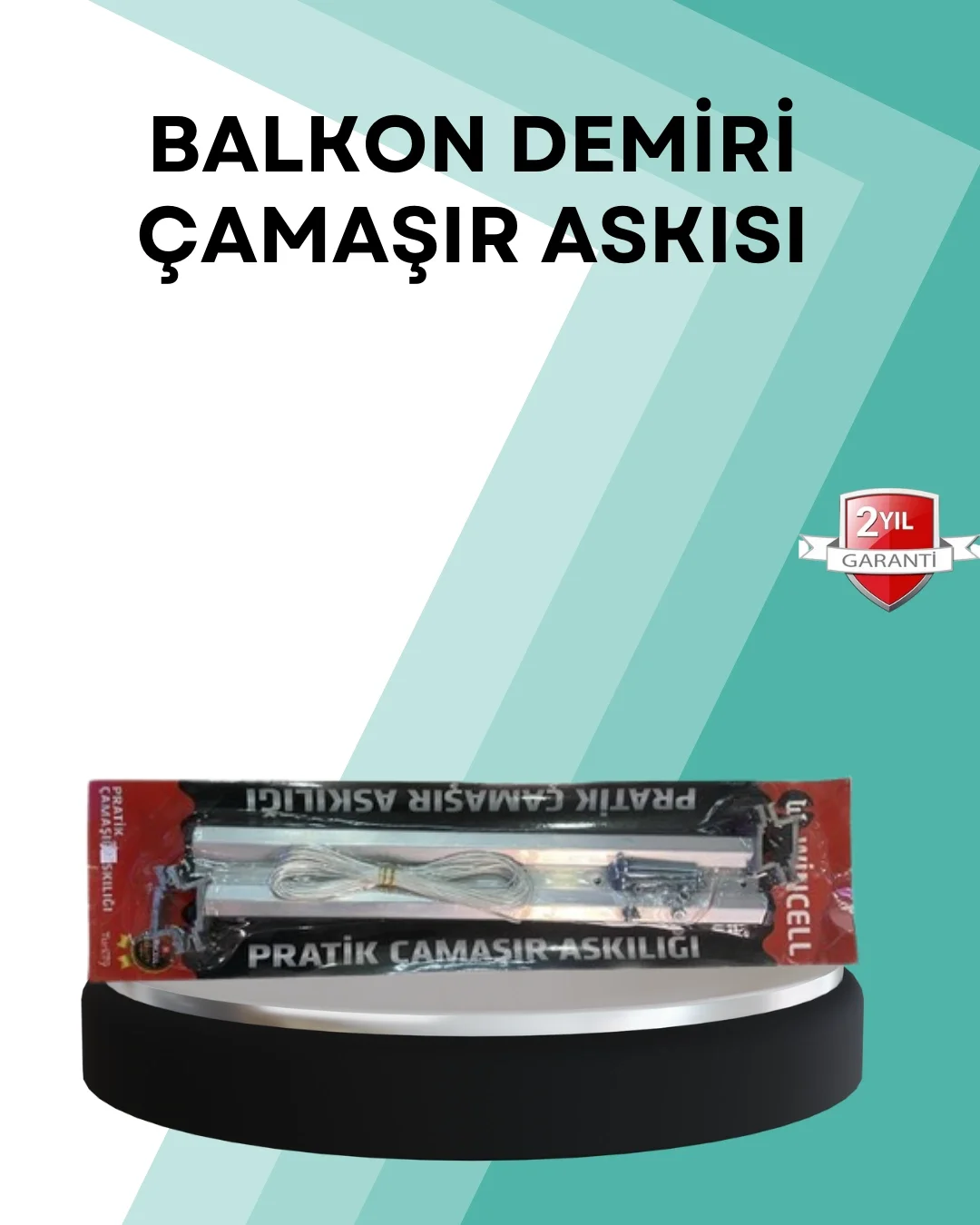 İthalat® Kare Küpeşte Uyumlu Balkon Çamaşır Askısı 25x60 cm Beyaz Pratik