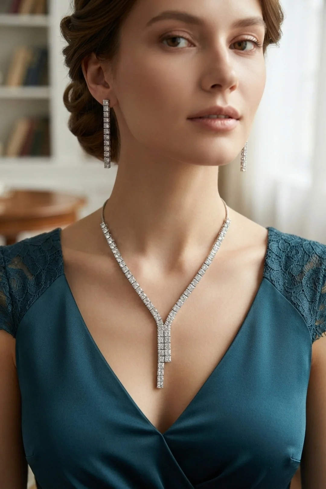 İthalat® Kare Zirkon Taşlı Su Yolu Kolye ve Küpe Set