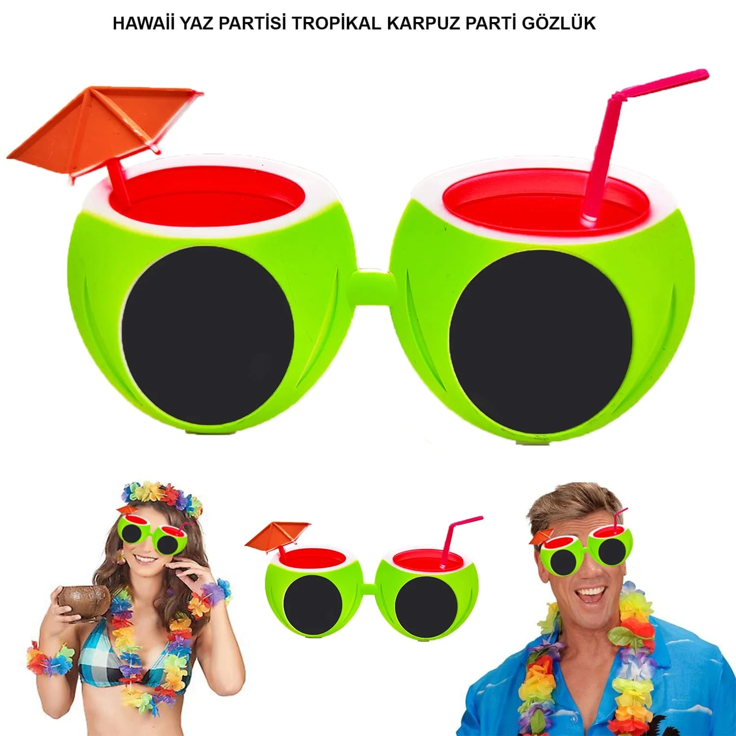 İthalat® Karpuz Şekilli Tropikal Hawaii Yaza Merhaba Parti Gözlüğü