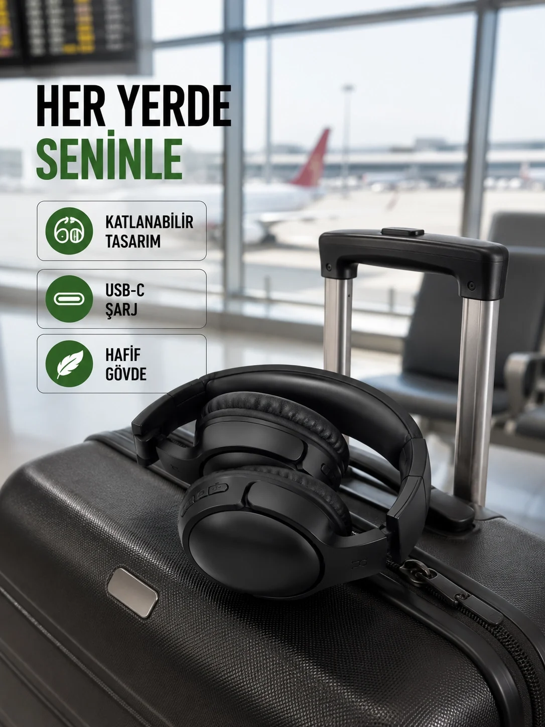İthalat® Katlanabilir USB-C Şarjlı Bluetooth Kulaklık