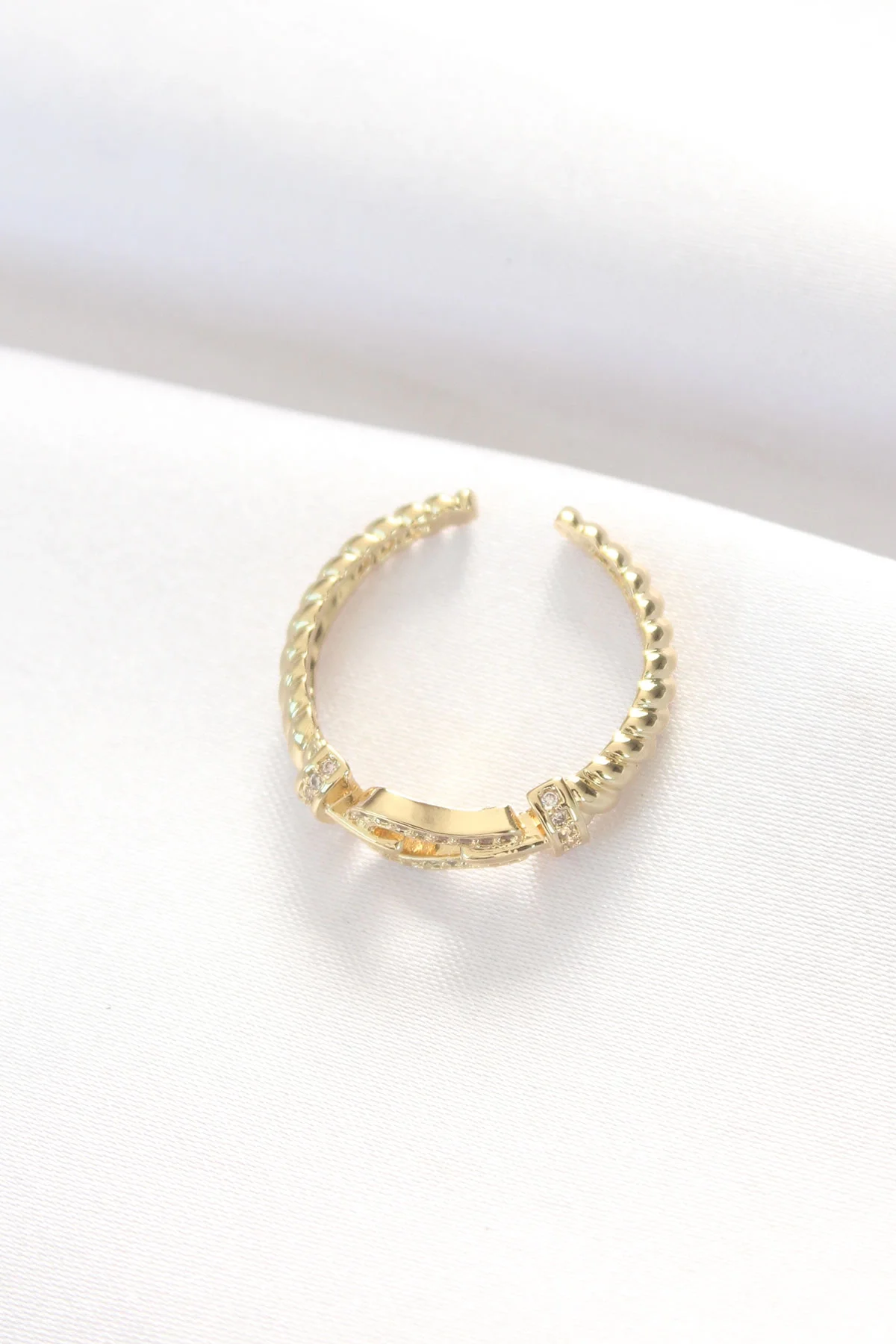İthalat® Kemer Tokası Tasarımlı Gold Renk Zirkon Taşlı Ayarlanabi