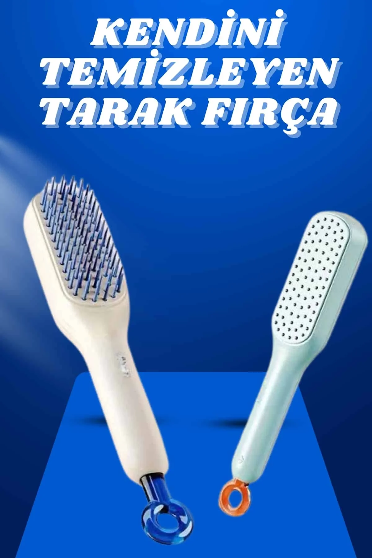 İthalat® Kendi Kendini Temizleyen Otomatik Tuşlu Saç Tarağı Dolaşık Açıcı Masaj Fırçası Silikon Fırça