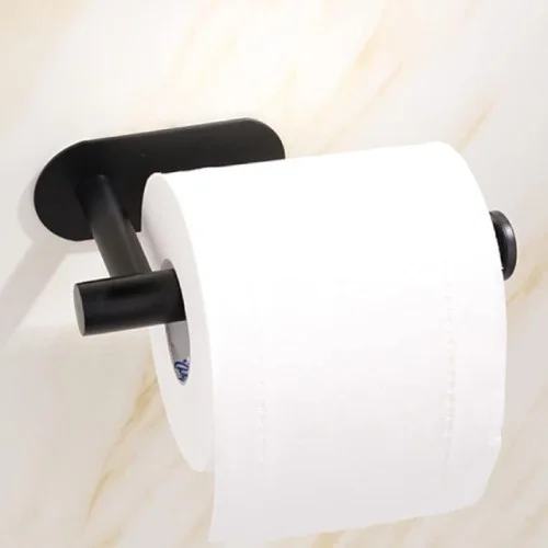 İthalat® Kendinden Yapışkanlı Tuvalet Kağıtlığı – Mat Siyah Modern Banyo Rulo Askısı