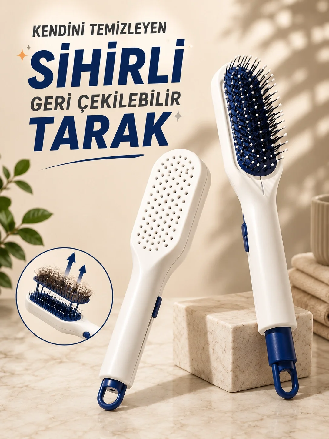 İthalat® KENDİNİ TEMİZLEYEN SİHİRLİ GERİ ÇEKİLEBİLİR TARAK