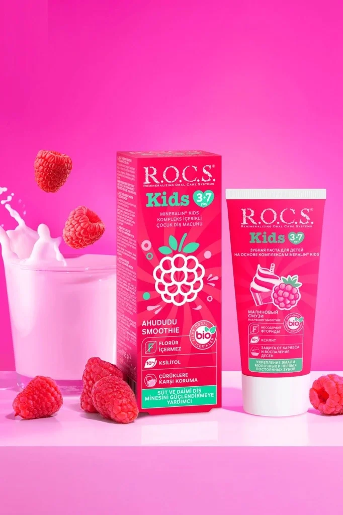 İthalat®  .Kids Ahududu Smoothie Tadında Florürsüz Diş Macunu 45 Gr